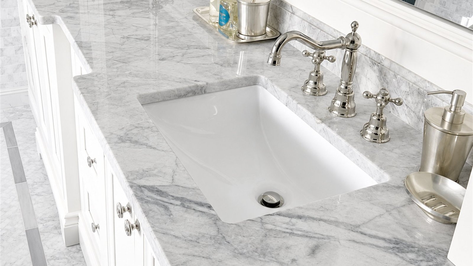 Carrara marble vanity top with polished finish